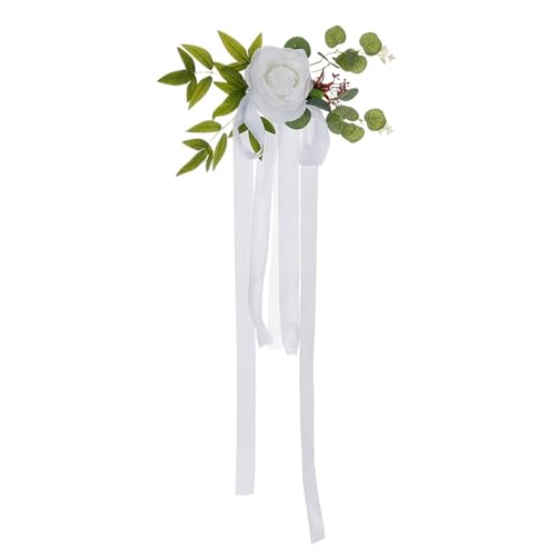 8/12Pcs Stuhl Zurück Blume Bankett Dekoration Hochzeit Feier Gang Pew Blumen Blumen Anordnung Simulation(White,12Pcs) von PBHGMGEBLV