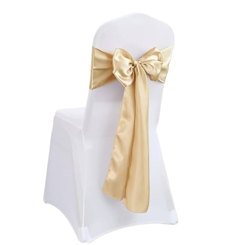 Satin Stuhl Schärpen Hochzeit Bogen Knoten Band Krawatte for Bankett Party Dekoration(Beige,30pcs) von PBHGMGEBLV