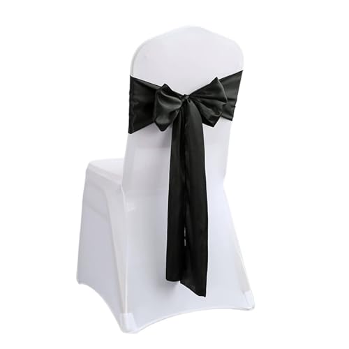 Satin Stuhl Schärpen Hochzeit Bogen Knoten Band Krawatte for Bankett Party Dekoration(Black,10pcs) von PBHGMGEBLV