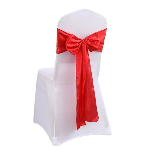Satin Stuhl Schärpen Hochzeit Bogen Knoten Band Krawatte for Bankett Party Dekoration(Red,10pcs) von PBHGMGEBLV