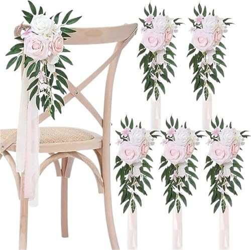 Stuhl Künstliche Blumen Schärpen Knoten Krawatten Rose Bankett Abdeckung for Kirche Hochzeit Party-Events Dekoration Lieferungen(Pink,4pcs) von PBHGMGEBLV