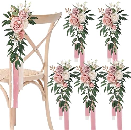 Stuhl Künstliche Blumen Schärpen Knoten Krawatten Rose Bankett Abdeckung for Kirche Hochzeit Party-Events Dekoration Lieferungen(Pink 1,8pcs) von PBHGMGEBLV