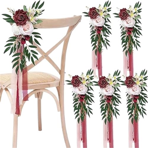 Stuhl Künstliche Blumen Schärpen Knoten Krawatten Rose Bankett Abdeckung for Kirche Hochzeit Party-Events Dekoration Lieferungen(Red,10pcs) von PBHGMGEBLV