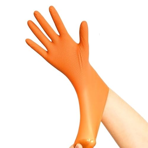 10/30/50 Stück Hochleistungs-Einweghandschuhe aus orangefarbenem Nitril, industrieller erhöhter Griff, strukturierte Reinigung for die Sicherheit in der Küche und im Garten(Diamond Orange 50PCS,M) von PBHOVIITG