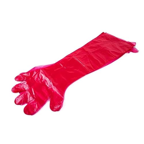 50 Stück Einweghandschuhe for die Untersuchung von Haustieren, künstliche Befruchtung, Zuchthandschuhe, weiche PE-Handschuhe mit langen Armen, for Schweine, Rinder, Schafe, Tierarztbedarf(Red) von PBHOVIITG