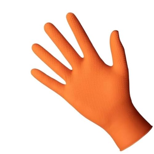 PBHOVIITG 10/30/50 Stück 8mil Hochleistungs-Einweghandschuhe aus Nitril, orange, Industriediamantstruktur, Sicherheitsarbeit for Männer, Gartenarbeit, Automechaniker(Diamond Orange 30PCS,L) von PBHOVIITG