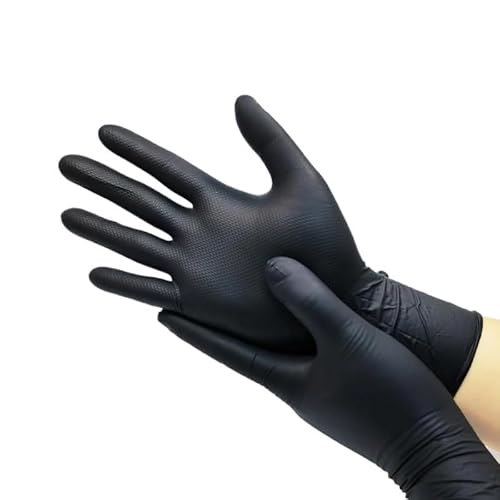 PBHOVIITG 10/30/50 Stück schwarze Hochleistungs-Nitrilhandschuhe, Einweg, 8 Mil dick, mit erhabener Rautenstruktur, for Gartenarbeit, Industriearbeit(Diamond Black 10PCS,L) von PBHOVIITG