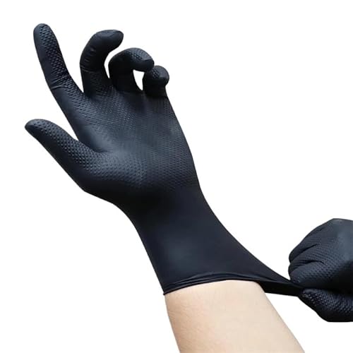 PBHOVIITG 10/50 Stück 8Mil schwarze Nitrilhandschuhe, Einweg-Industriehandschuhe mit Diamantstruktur, Latex, puderfrei, for Mechaniker, Tätowierer(Diamond Black 50PCS,L) von PBHOVIITG