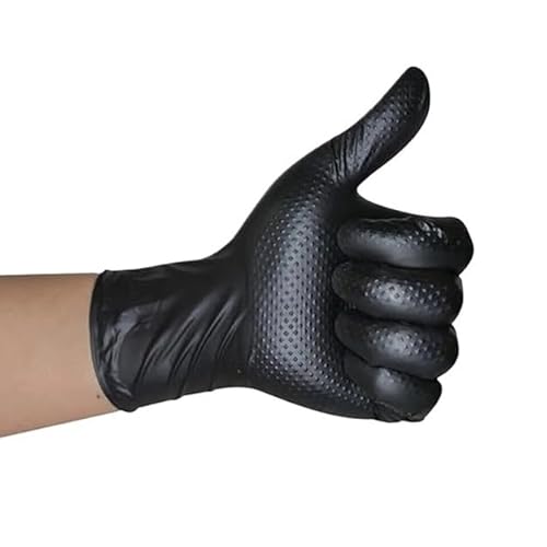 PBHOVIITG 10/50 stücke 8mil Heavy Duty Schwarz Nitril Handschuhe Einweg Mit Diamant Strukturierte Latex Freies Industrie Mechaniker Tattoo Auto(Diamond Black 50PCS,L) von PBHOVIITG