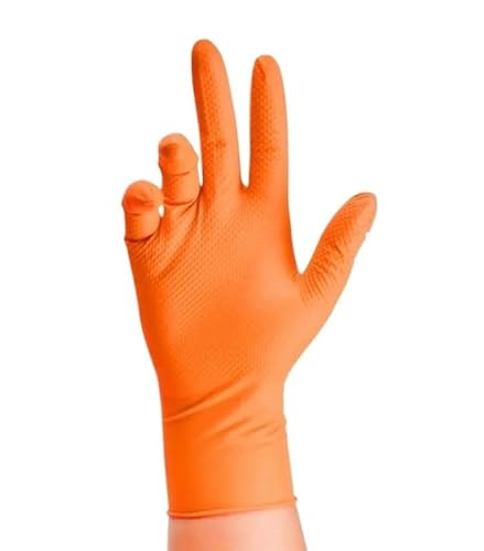PBHOVIITG 10/50 stücke 8mil Heavy Duty Schwarz Nitril Handschuhe Einweg Mit Diamant Strukturierte Latex Freies Industrie Mechaniker Tattoo Auto(Diamond Orange 10PCS,XL) von PBHOVIITG
