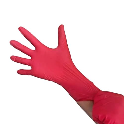 PBHOVIITG 100/50/10PCS Rote Nitrilhandschuhe Puderfreier Einweghaushalt for Reinigen Von Haaren Schneiden Haustier Gartenarbeit Handgefertigte Autos(10PCS,L) von PBHOVIITG
