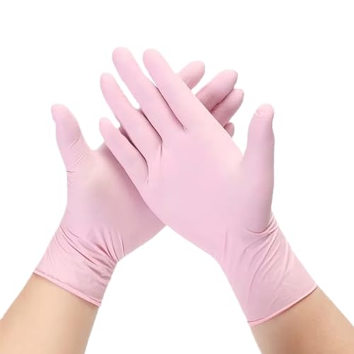 PBHOVIITG 100/50/20PCS Hellrosa Weiß Einweg-Nitrilhandschuhe Wasserdicht Antistatisch Langlebig Küche Kochutensilien(Pink 100PCS,L) von PBHOVIITG