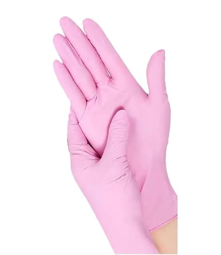 PBHOVIITG 100/50 STÜCKE Rosa Einweg-Nitrilhandschuhe Haushaltsreinigung Wasserdichter Handschuh for Küche, Schönheitssalons(20PCS Pink,M) von PBHOVIITG