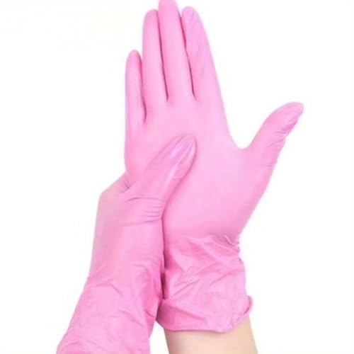 PBHOVIITG 100 STÜCKE Mehrfarbige Nitrilhandschuhe for Die Lebensmittelverarbeitung Küchenfarbe Gartenarbeit Hohe Elastizität Puderfrei(Pink 100PCS,L) von PBHOVIITG