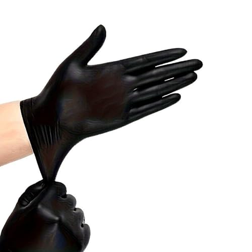 PBHOVIITG 100PCS Schwarz Weiß Und Blau Nitril Handschuhe Verdickt Einweg for Reinigung Friseur Wasserdicht Geschirrspülen Tattoo(Black-100PCS,M) von PBHOVIITG