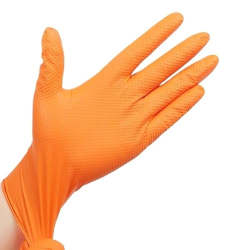 PBHOVIITG 2-100 STÜCKE Hochleistungs-Einweg-Nitrilhandschuhe 8Mil Extra Dicker Mechanikerhandschuh mit strukturiertem Griff(Orange 20PCS,S) von PBHOVIITG