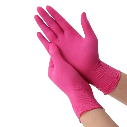PBHOVIITG 20/100 stücke Rosa Nitril Einweg Handschuhe STÜCKE Frau Mädchen Haushalt Reinigung Salon Schwarz Latex Pulver Freies Tattoo SML(Rose Red 20PCS,L) von PBHOVIITG