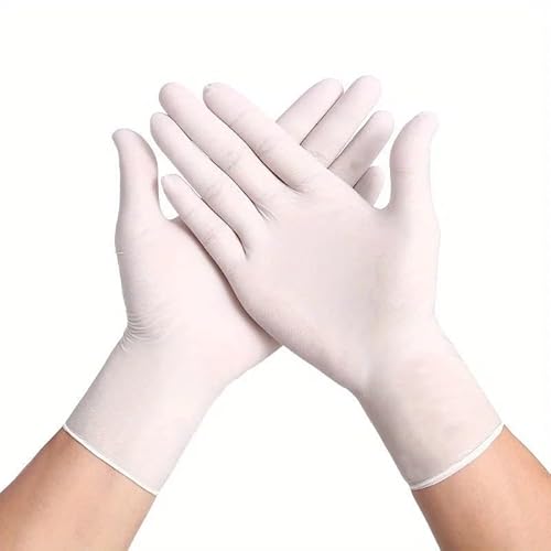 PBHOVIITG 20/30/60PCS Weiße Nitrilhandschuhe for die Küchen- und Haushaltsreinigung, wasserdichte Tattoo-Handschuhe, Autoreparatur, Tierpflege, Haarfärben(60PCS White,M) von PBHOVIITG