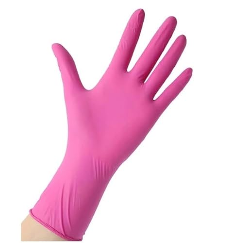 PBHOVIITG 20/50/100 STÜCKE Fuchsia Nitril-Einweghandschuhe 3,5 Mil Latexfrei Sicherheitsarbeit for Frauen Gartenarbeit Küche Kochsalon(Rose Red 50PCS,M) von PBHOVIITG