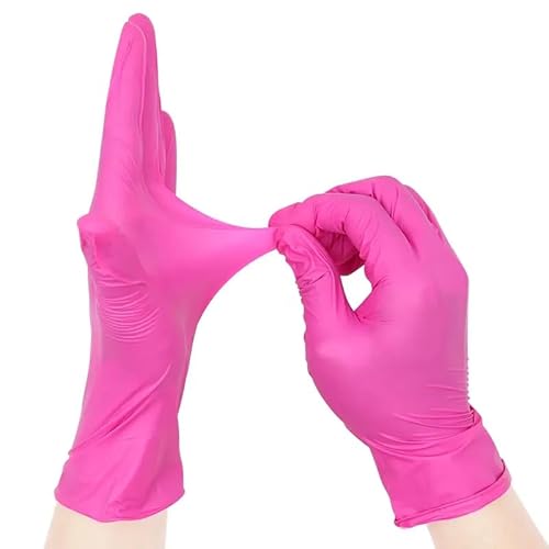 PBHOVIITG 20/50/100 Stück rosa Einweghandschuhe aus Nitril, 3,0 mil, latexfrei, Reinigung for Küche, Haushalt, Schönheitssalon, Haarfärbemittel, Kosmetikerin(Rose Red 50PCS,M) von PBHOVIITG