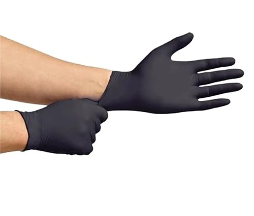 PBHOVIITG 20/50/100 Stück schwarze Einweghandschuhe aus Nitril, 4 Mil, unsteril, Sicherheitsarbeit, latexfrei, strukturiert, for Tattoo, Schönheitssalon, Kosmetikerin(Black 50PCS S) von PBHOVIITG