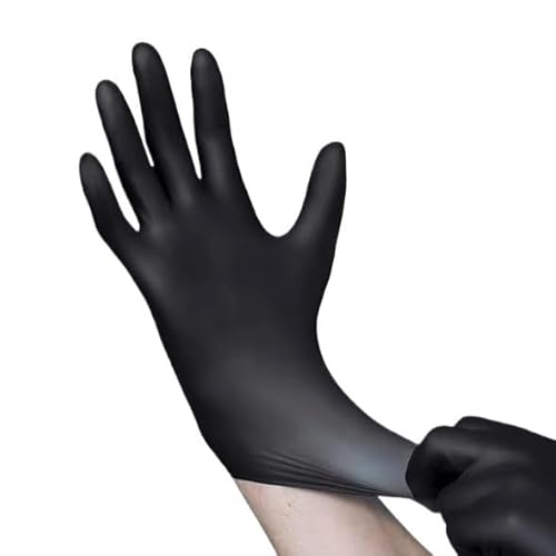 PBHOVIITG 20/50/100PCS Nitril Einweghandschuhe Schwarz 4mil Latex Puderfrei Reinigung Strukturierte Gartenarbeit Küche Sicherheit(Black 50PCS,S) von PBHOVIITG