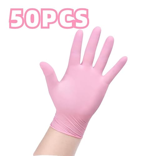 PBHOVIITG 20/50/100PCS Rosa Nitril Handschuhe Haushalt Reinigung Küche Kochen Petcare Schönheit Nagel Multifunktions Werkzeug(Light Pink-50PCS,M) von PBHOVIITG