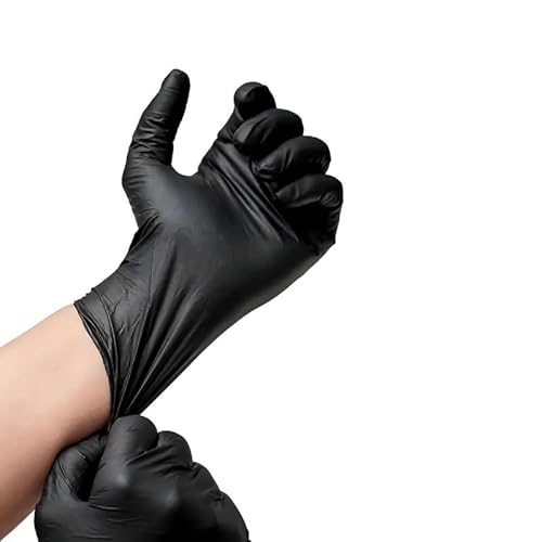 PBHOVIITG 20/50/100PCS Schwarze Einweg-Nitrilhandschuhe Wasserdicht for Küche Badezimmer Reinigung Geschirr Nail Art Friseur(50PCS,S) von PBHOVIITG