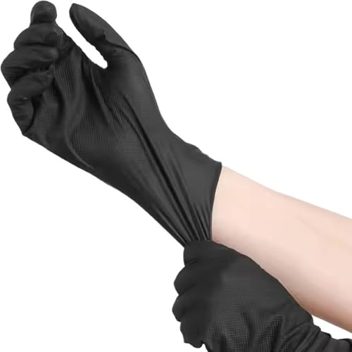 PBHOVIITG 30/50 Stück Hochleistungs-Einweghandschuhe for die Industrie, 8 mil, orangefarbenes Nitril mit erhabenem Rautenstrukturgriff for Autosicherheit von Mechanikern(Diamond Black 30PCS,L) von PBHOVIITG