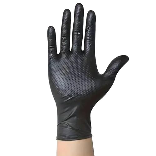 PBHOVIITG 50/10 STÜCKE Hochleistungs-Einweghandschuhe aus orangefarbenem Nitril, 8-mil-Diamantstruktur, Griffreinigung for die Haushaltsküche(Diamond Black 10PCS,L) von PBHOVIITG