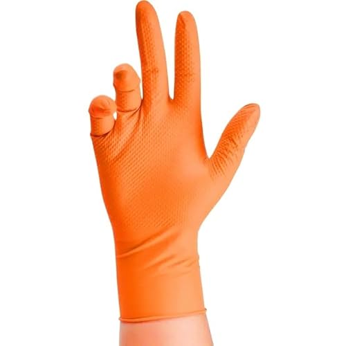 PBHOVIITG 50/10 STÜCKE Hochleistungs-Einweghandschuhe aus orangefarbenem Nitril, 8-mil-Diamantstruktur, Griffreinigung for die Haushaltsküche(Diamond Orange 50PCS,XL) von PBHOVIITG