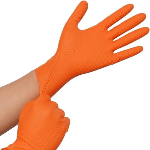 PBHOVIITG 50/30PCS Industrielle Nitril Orange Handschuhe Einweg 8 Mil Dicke Diamant Textur Heavy Duty Tattoo Sicherheit Mechaniker(Diamond Black 30PCS,M) von PBHOVIITG