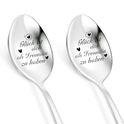 Geschenke für Freundin, PBIEHSR 2 Stücke Gravierte Kaffeelöffel Geschenk, Beste Geburtstag Valentinstag Jahrestag Weihnachten Geschenk für Frauen Sie(Glück ist, dich als Freundin zu haben) von PBIEHSR