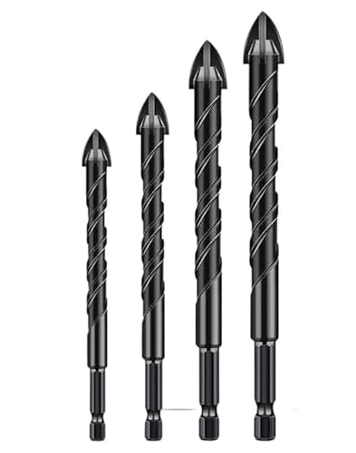 4/5/6/7/10 stücke Hartmetall Bohrer 6,35mm Hexagon Schaft Vier-klinge Keramik Fliesen Glas Ziegel Wand Power Tool(10pc) von PBNANHGZZ