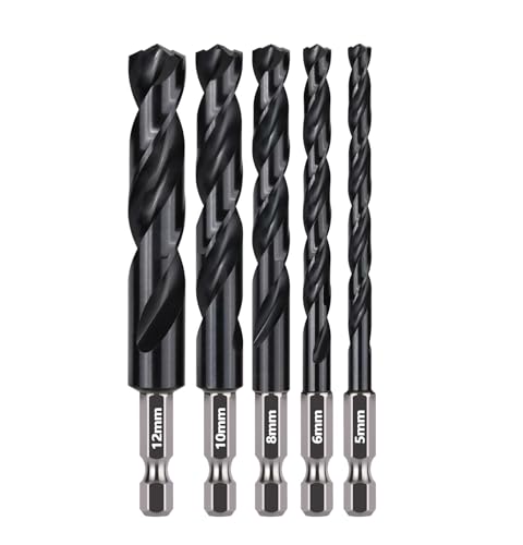 5 STÜCKE 5/6/8/10/12 mm, HSS M2 Jobber-Bohrer-Set mit Sechskantschaft-Lochöffner, AITiN-beschichteter Twist for Metallrohre, Edelstahl von PBNANHGZZ