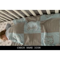 Personalisierte Babydecke - "Checked Icon" Design 5 Größen. 100% Baumwoll- Strickdecke von PBSGiftsAndPrints