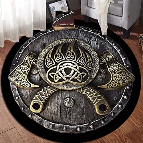 PBTMCD 3D-Druck Wikinger Muster Rund Bodenschutzmatte, Wohnzimmer-Matten Rutschhemmende Rückseite Stuhlkissen, Haus dekorieren Teppich,Animal Claw,100x100cm von PBTMCD