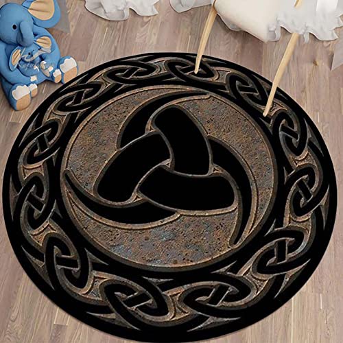 PBTMCD 3D-Druck Wikinger Muster Rund Bodenschutzmatte, Wohnzimmer-Matten Rutschhemmende Rückseite Stuhlkissen, Haus dekorieren Teppich,Horns of odin2,120x120cm von PBTMCD