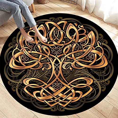 PBTMCD 3D-Druck Wikinger Muster Rund Bodenschutzmatte, Wohnzimmer-Matten Rutschhemmende Rückseite Stuhlkissen, Haus dekorieren Teppich,Tree of life3,140x140cm von PBTMCD