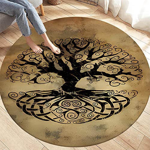 PBTMCD 3D-Druck Wikinger Muster Rund Bodenschutzmatte, Wohnzimmer-Matten Rutschhemmende Rückseite Stuhlkissen, Haus dekorieren Teppich,Tree of life5,140x140cm von PBTMCD