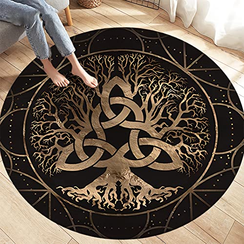 PBTMCD 3D-Druck Wikinger Muster Rund Bodenschutzmatte, Wohnzimmer-Matten Rutschhemmende Rückseite Stuhlkissen, Haus dekorieren Teppich,Tree of life6,100x100cm von PBTMCD