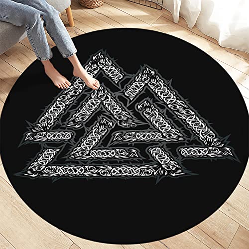 PBTMCD 3D-Druck Wikinger Muster Rund Bodenschutzmatte, Wohnzimmer-Matten Rutschhemmende Rückseite Stuhlkissen, Haus dekorieren Teppich,Valknut6,120x120cm von PBTMCD