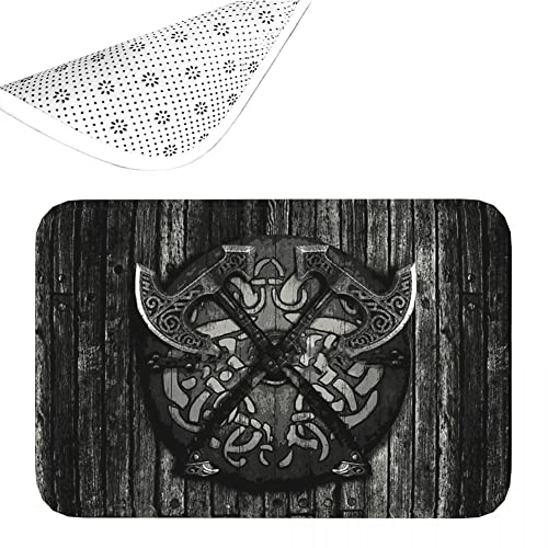 PBTMCD Drinnen draußen Anti-Rutsch Haustürmatte, Maschine Waschbar 3D Wikinger-Symbol Matte, Hoch Verkehr Bereiche Eingang Willkommen Fußmatte, Flur Teppich Eingang Türteppich,Viking Shield,40x60cm von PBTMCD