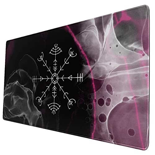 PBTMCD Vegvisir - Wikinger Kompass 3D-Druck Groß Mauspad, Cool Computer Gaming Groß Professionell Mauspad für Internet-Café Büro Laptop Schreibtisch,Rosa,90 * 40cm von PBTMCD