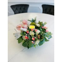 Rosen Kerzen Mitbringsel/Weiße Rosen/Rosa Rose/Tischdeko/Küchentisch/Esszimmer Dekor/Kerze/Frühling/Sommer Dekor/Geschenk/Einweihung/Schleife/ von PBWreathsByJessica