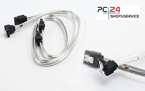 PC24 Shop & Service 2x SATA Kabel 50cm Silber | 1x gerade-gerade | 1x gerade-abgewinkelt | kompatibel bis zu S-ATA/600 | 1,5GBs/3GBs/6GBs (abwärtskompatibel) | S-ATA Kabel | Premiumqualität von PC24 Shop & Service