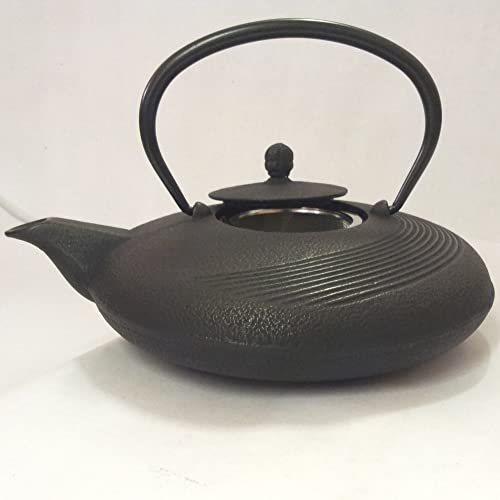 Traditionelle Gusseisen-Teekanne, japanischer asiatischer Stil, kurz, oval, 1,0 l, Schwarz von PC3721