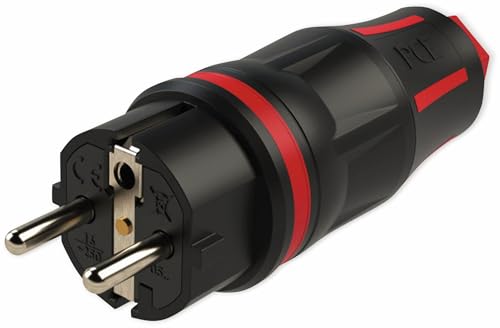 PCE 05721-sr Schutzkontaktstecker 2SL IP54 rot Serie TopTaurus2 I Rot-Schwarz, Gummiert I Schnellverschluss-Gehäuse I Zweifaches Erdungssystem I Outdoor-Stecker für Industrie & Baustelle von PCE