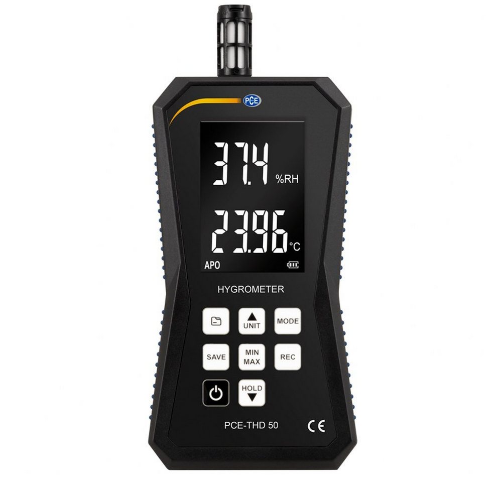 PCE Instruments Feuchtigkeitsmesser Temperatur und Luftfeuchtigkeitsmessgerät Datenlogger PCE-THD 50, (1 Stück), Micro-USB Schnittstelle, wieder aufladbarer Akku von PCE Instruments