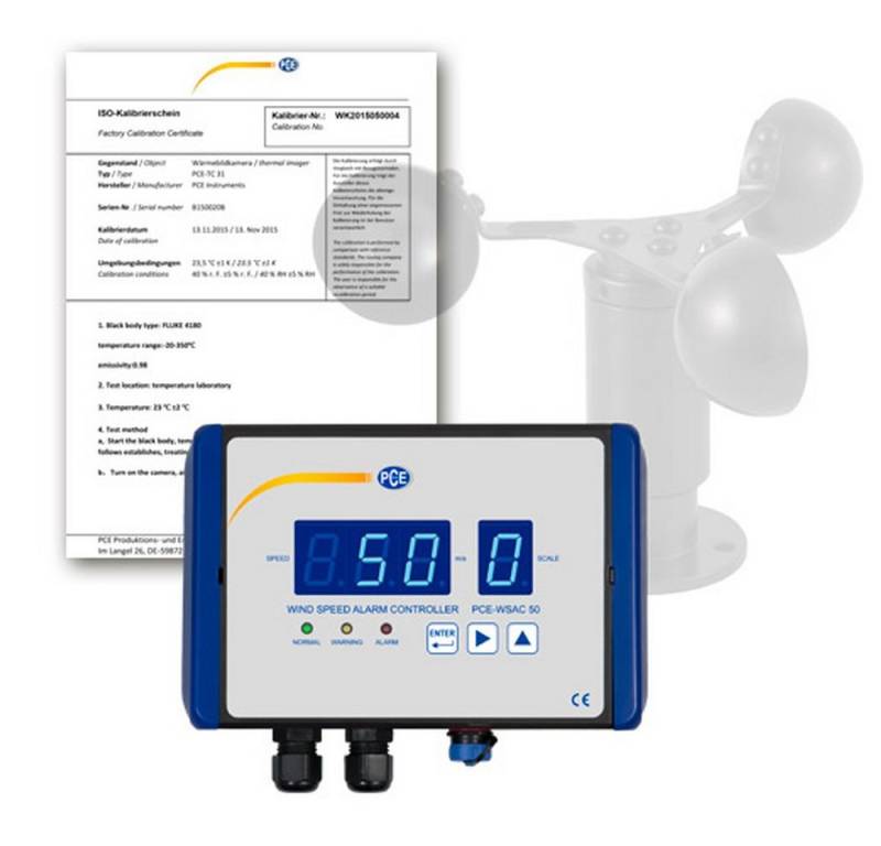 PCE Instruments Raumluft-Qualitätssensor Anemometer / Windwarngerät PCE-WSAC 50-320, Voralarm und Alarm von PCE Instruments